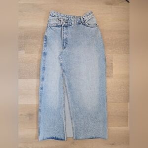 Zara Woman Denim Midi Skirt High Rise Asymmetrical Waist Light Wash Size XS